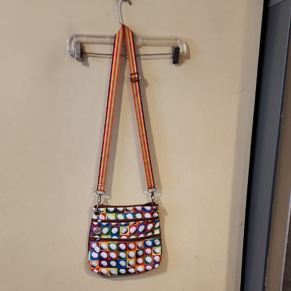 Georgeous Sydney Love Gold Golf design  NWOT Colorful Polka Dot Crossbody Bag